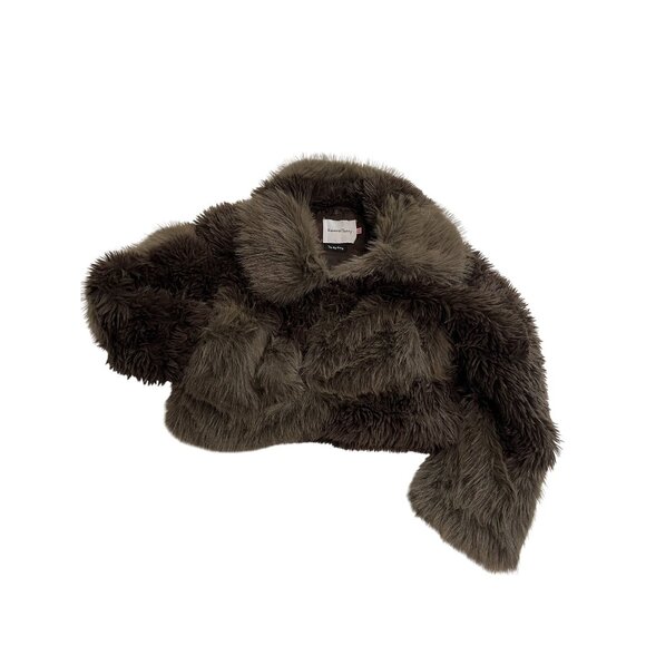 House of Sunny Gaia Faux Fur Colorblock Jacket in Chocolate